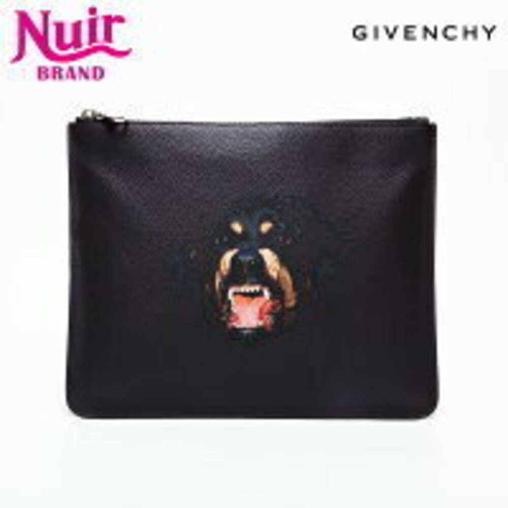 Givenchy Leather Dog Rottweiler Clutch Bag Brown